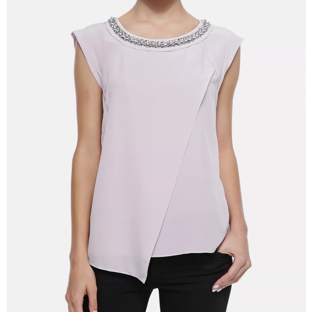 Rebecca Taylor Pink Silk Jewel Studded Neck Blouse Size 6